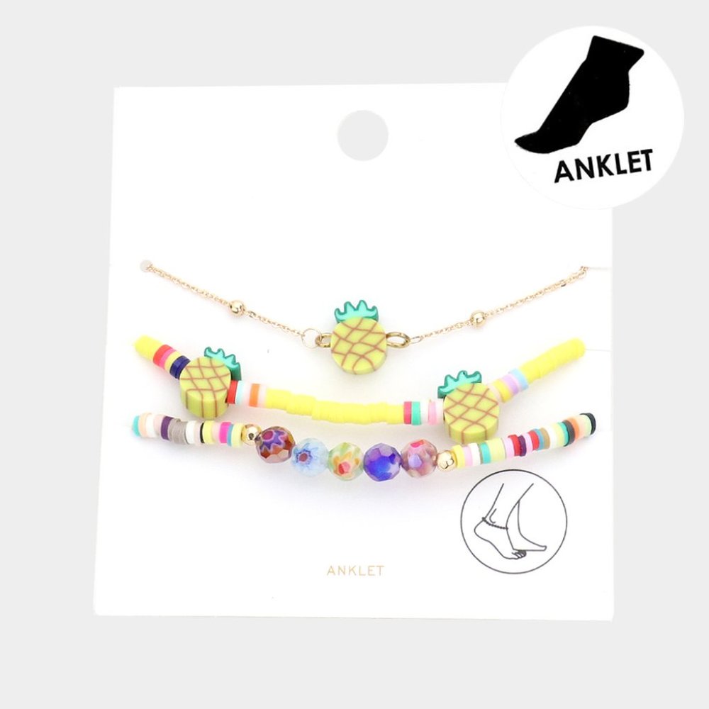 3pc Beaded Pineapple Charm Anklets - image 1